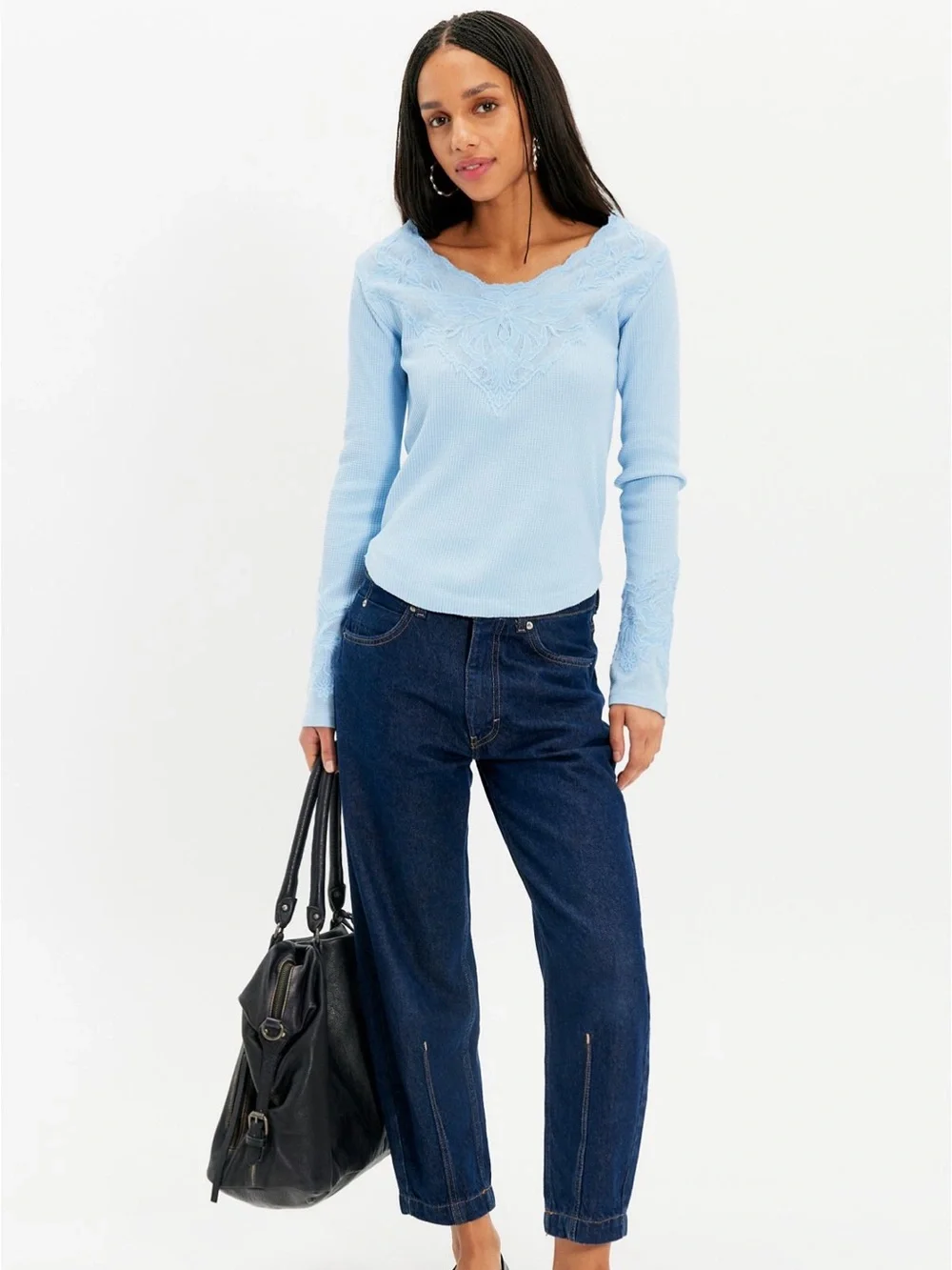 Free People Butterfly Cuff Long Sleeve Top | Cashmere Blue | Small | NWT